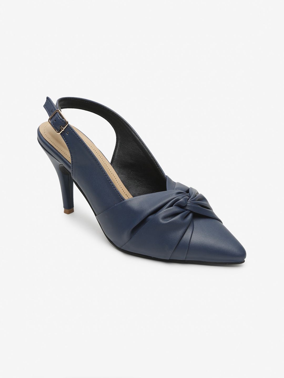 Flat n Heels Navy Blue PU Pumps with Bow Detail Price in India