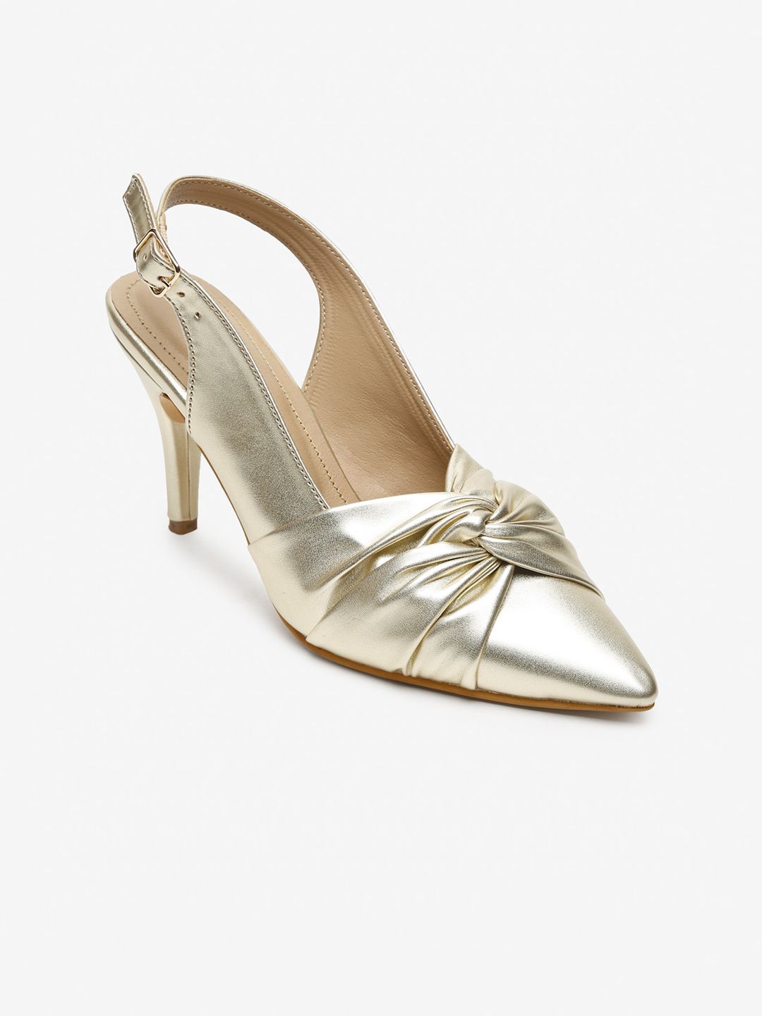 Flat n Heels Gold-Toned Solid Twisted Mules with Buckles Price in India