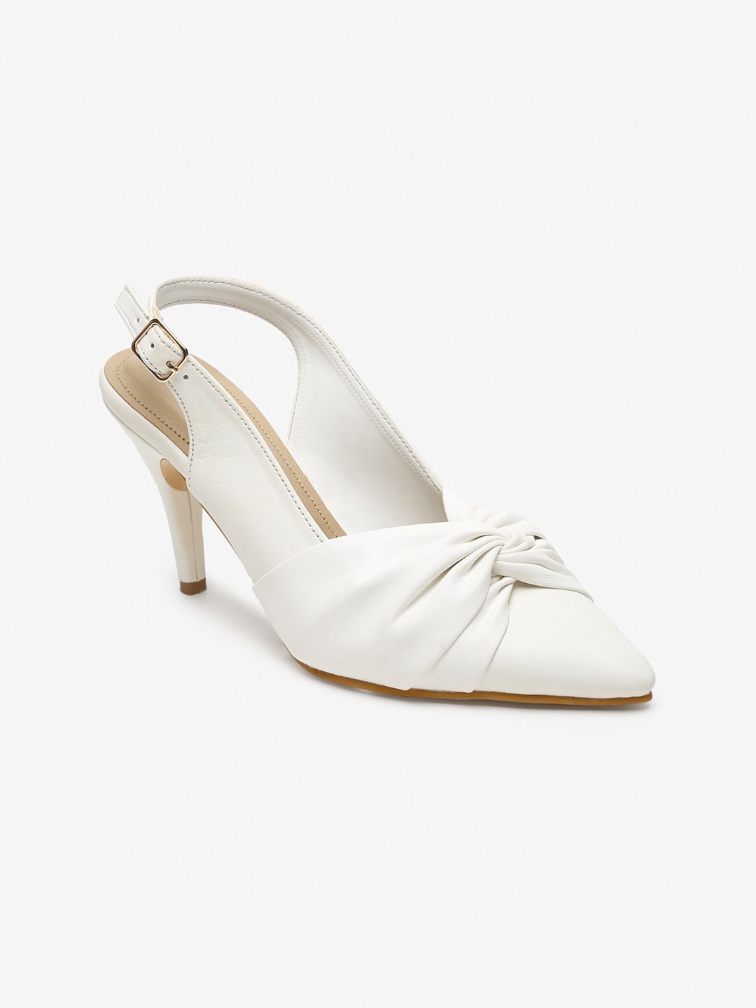 Flat n Heels White Solid Pumps with Knot Detail Price in India