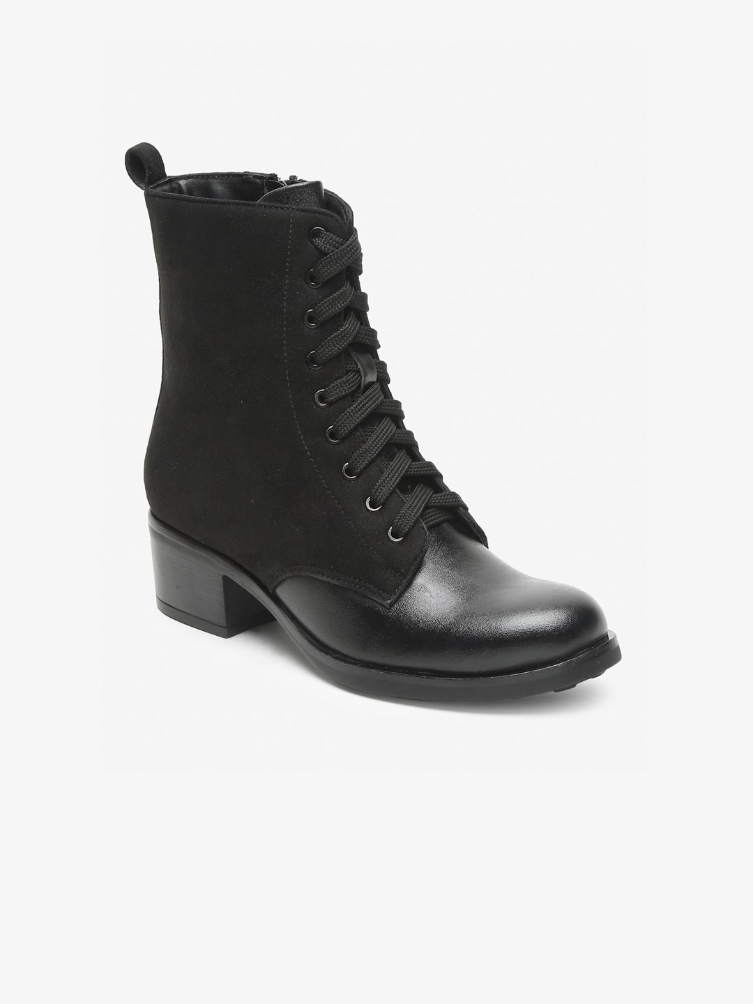 Flat n Heels Black Suede Block Heeled Boots Price in India