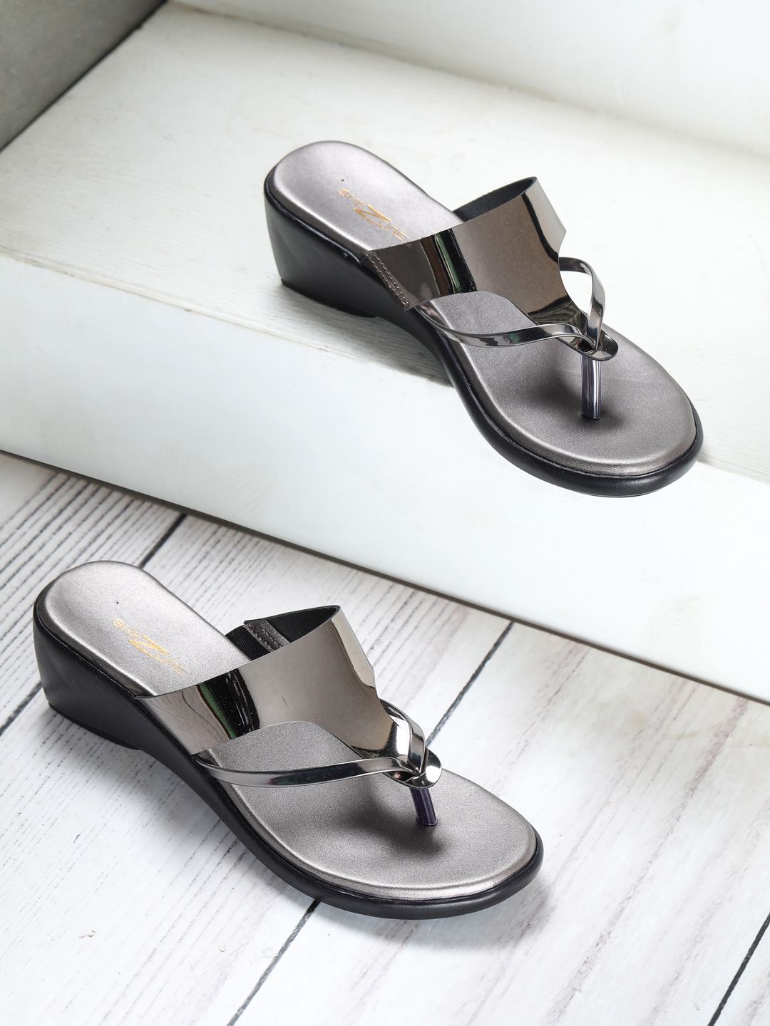 Shezone Grey Solid Wedge Sandals Price in India