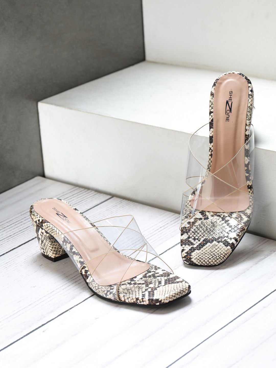 Shezone Women Transparent & Cream-Coloured Block Heels Price in India