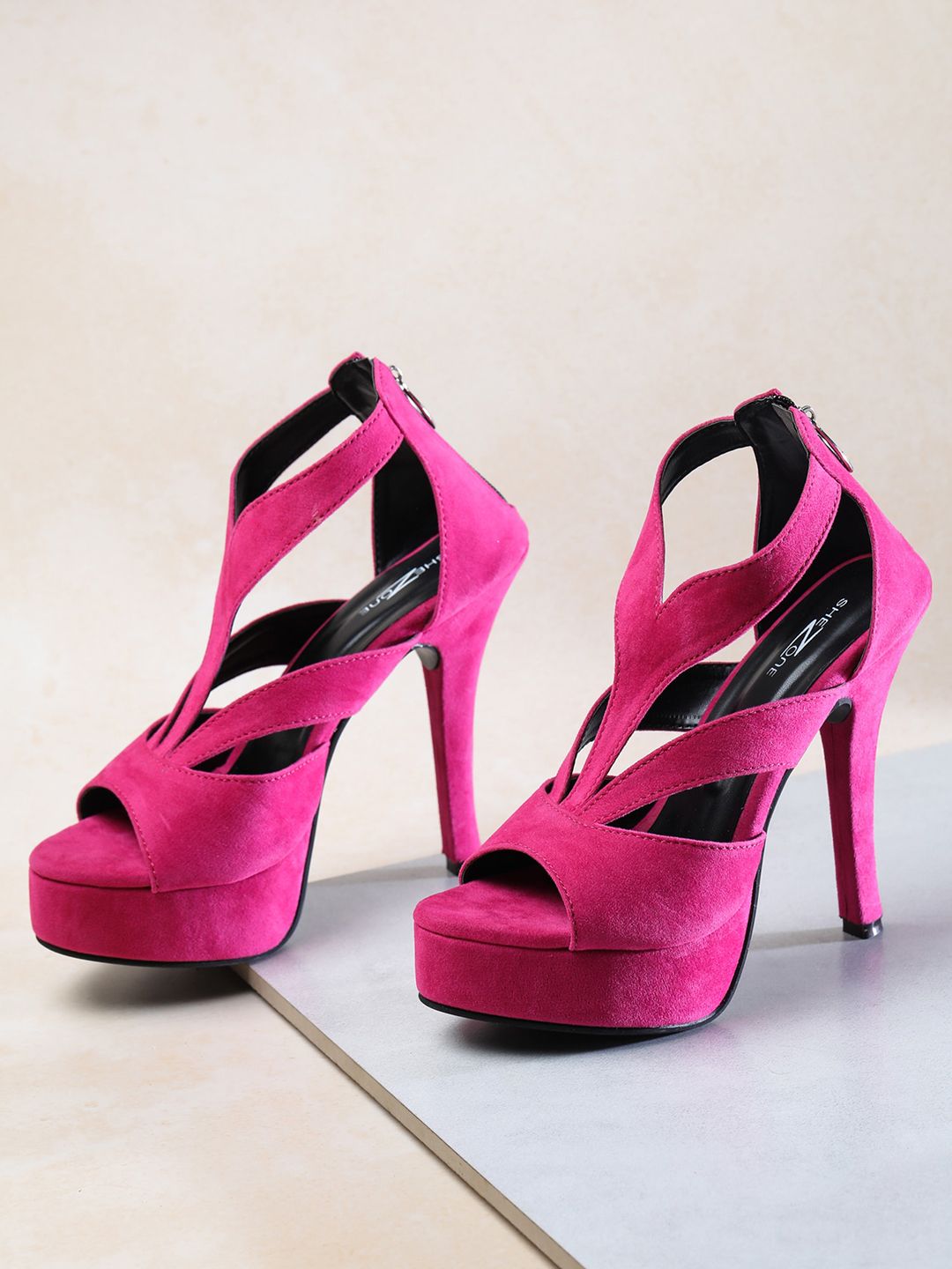 Shezone Magenta Solid Stiletto Peep Toes Price in India