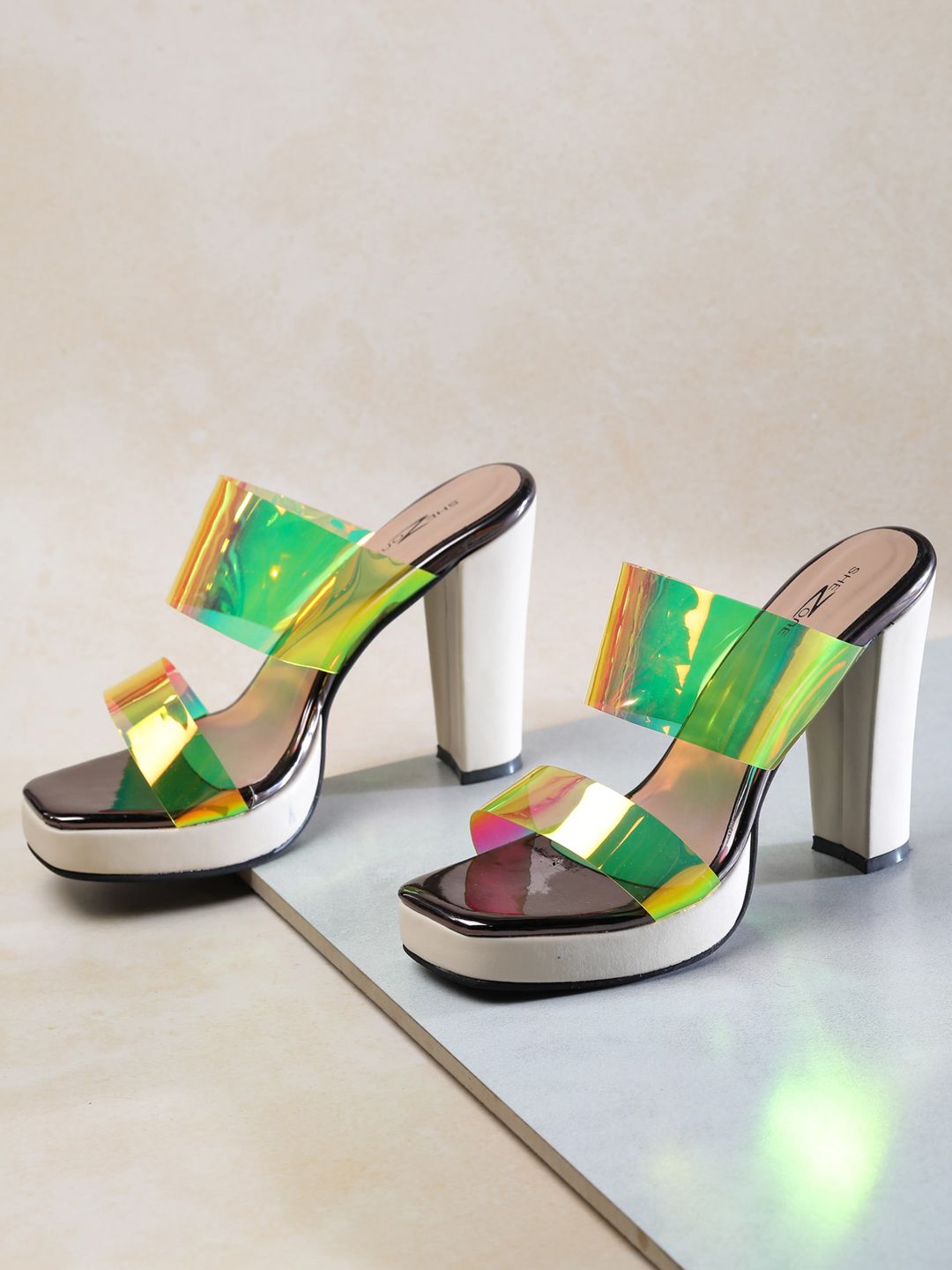 Shezone Fluorescent Green Solid Block Sandals Price in India