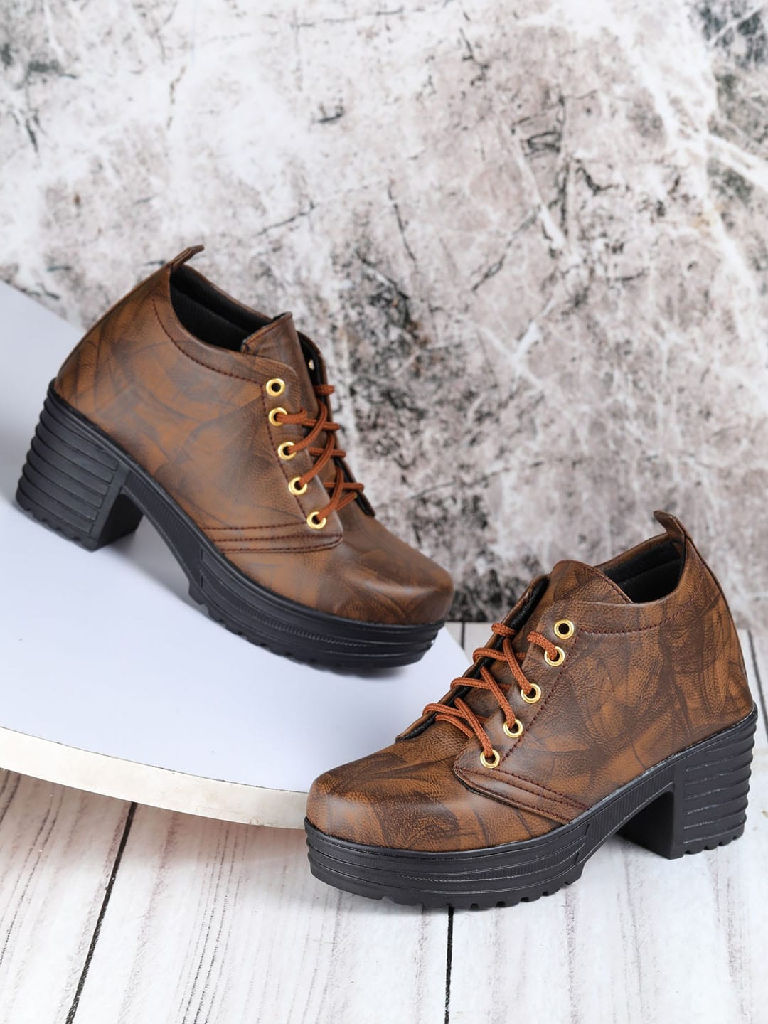 LONDON STEPS Brown Block Heeled Boots Price in India