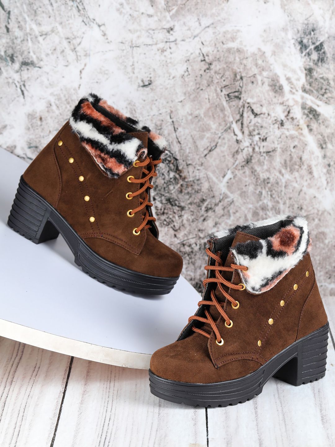 LONDON STEPS Brown Suede Block Heeled Boots Price in India