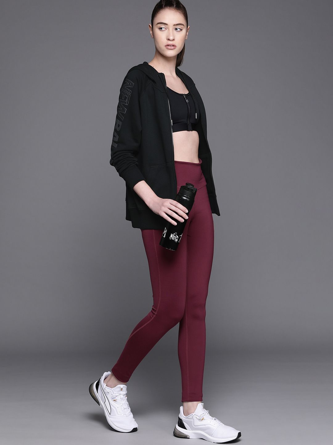 New Balance Women Black Brand Logo Print Detail Sporty Jacket Price in India