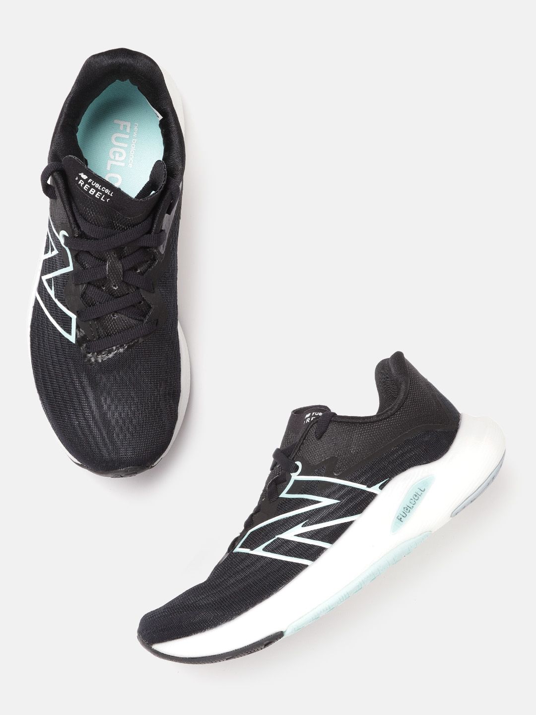 New Balance Women Black Striped Woven Design Running Shoes Price in India
