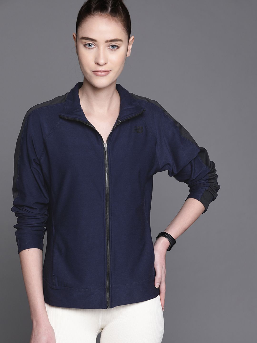 New Balance Women Navy Blue Sporty Jacket Price in India