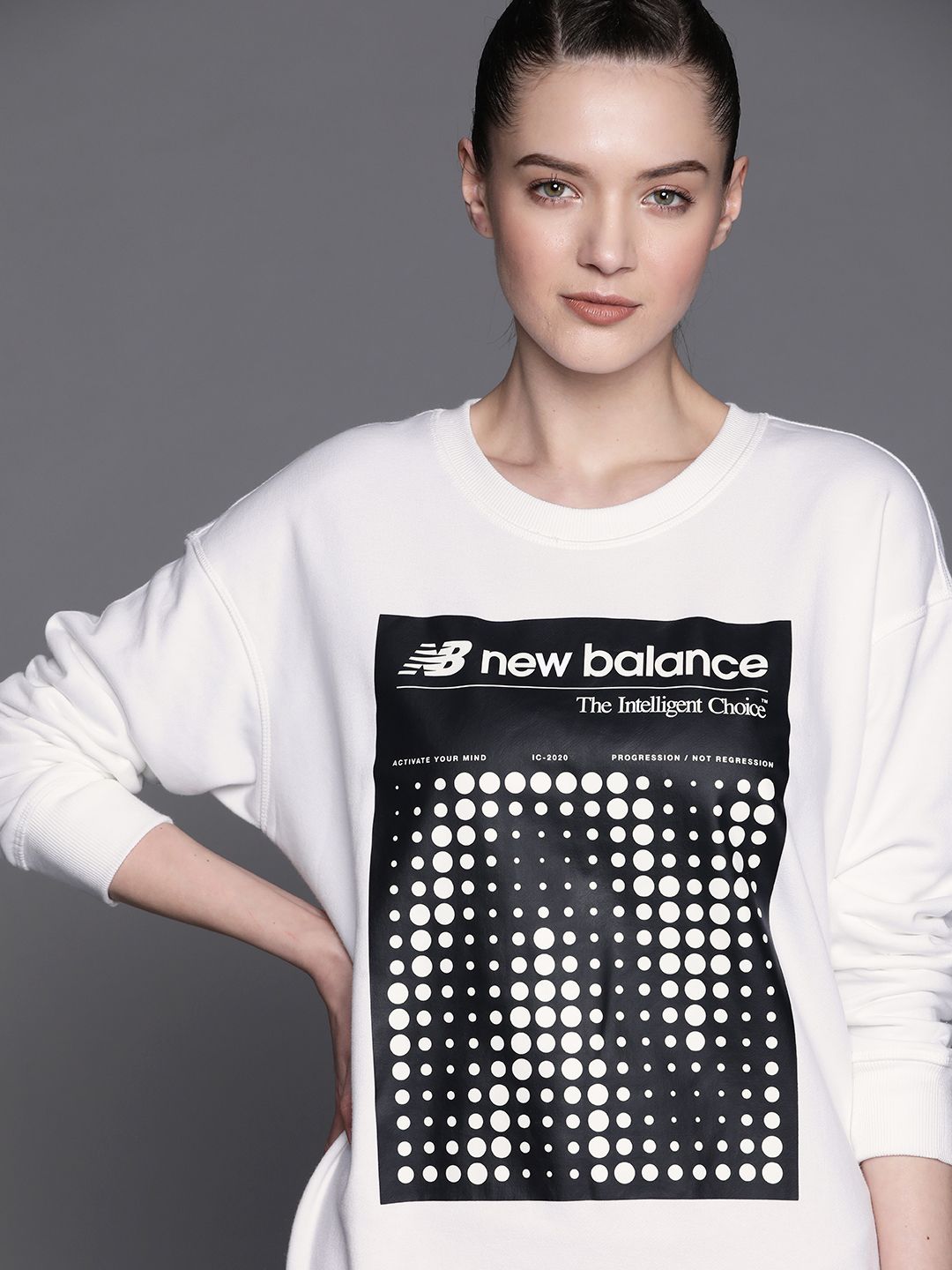 New Balance Women White & Black Brand Logo Print Sweatshirt Price in India