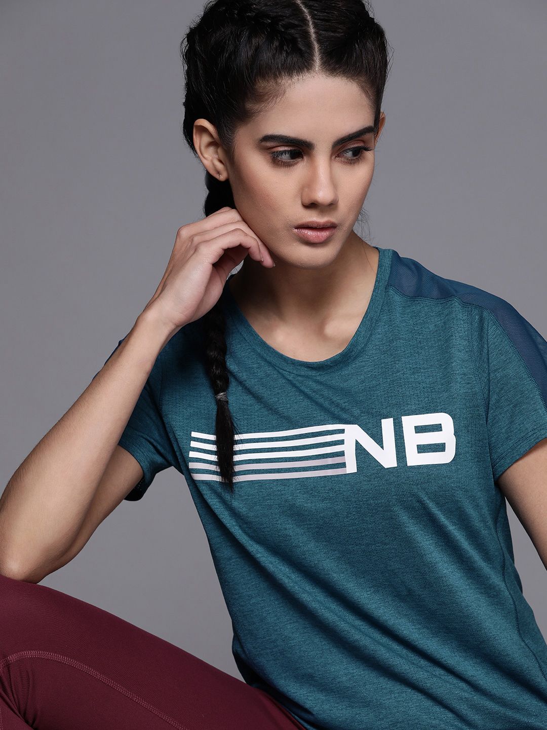 New Balance Women Teal Brand Logo Printed T-shirt Price in India