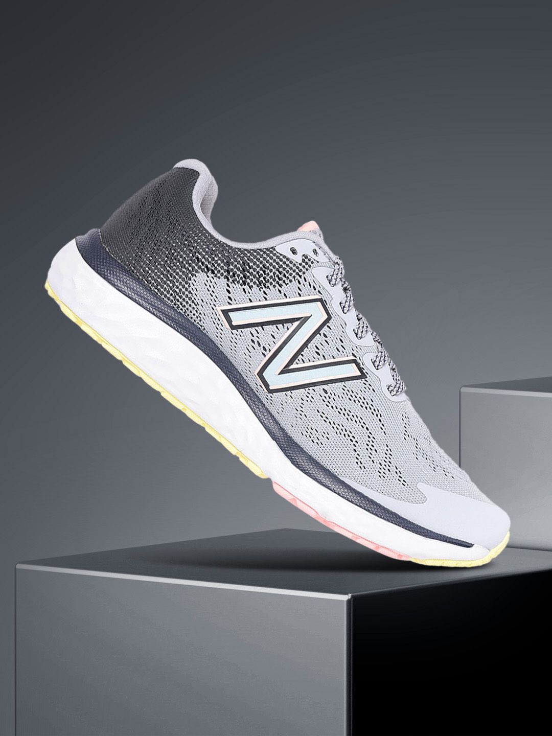 New Balance Women Grey Woven Design Running Shoes Price in India