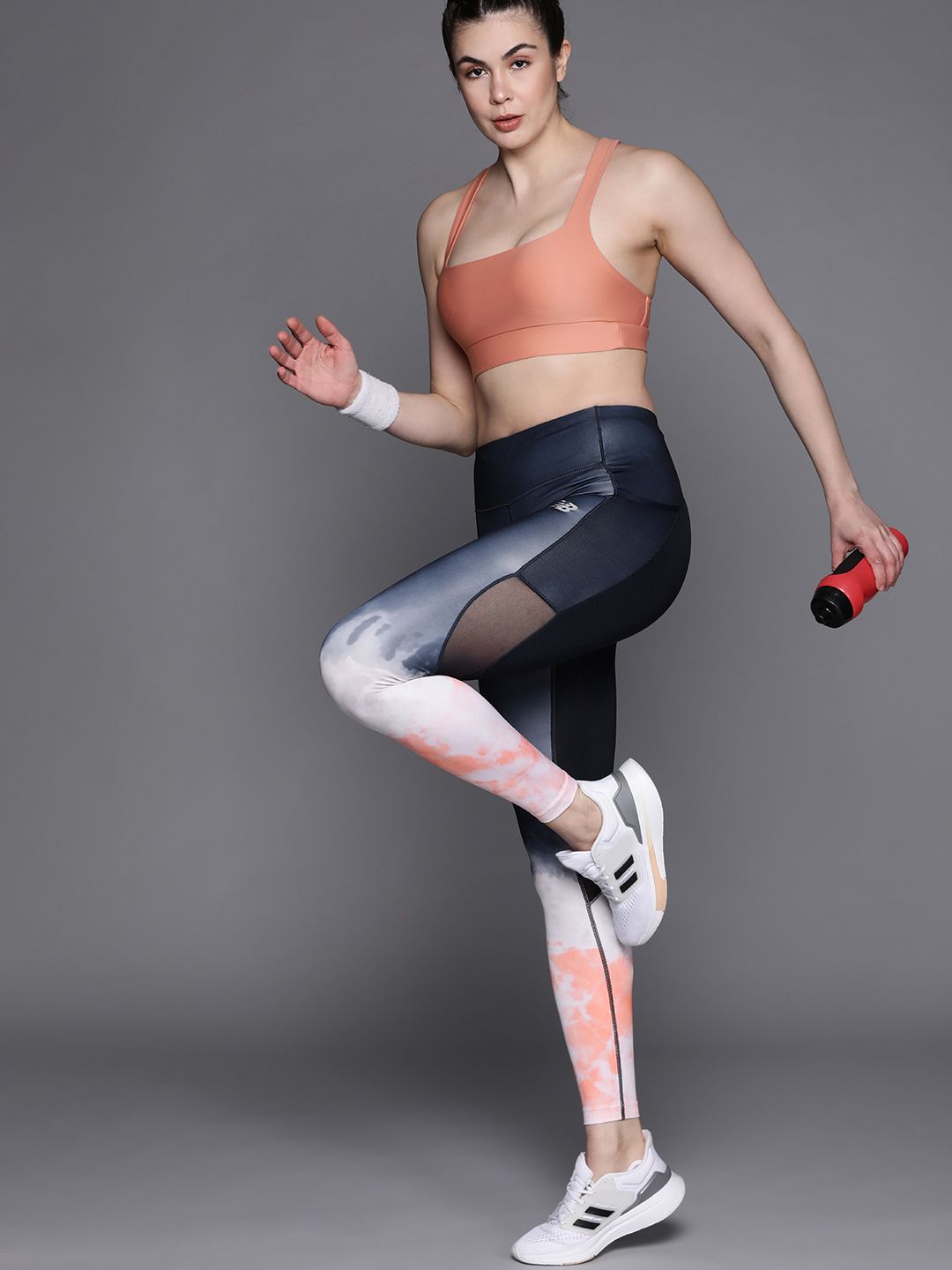 New Balance Women Navy & Peach-Coloured Printed Running Tights Price in India