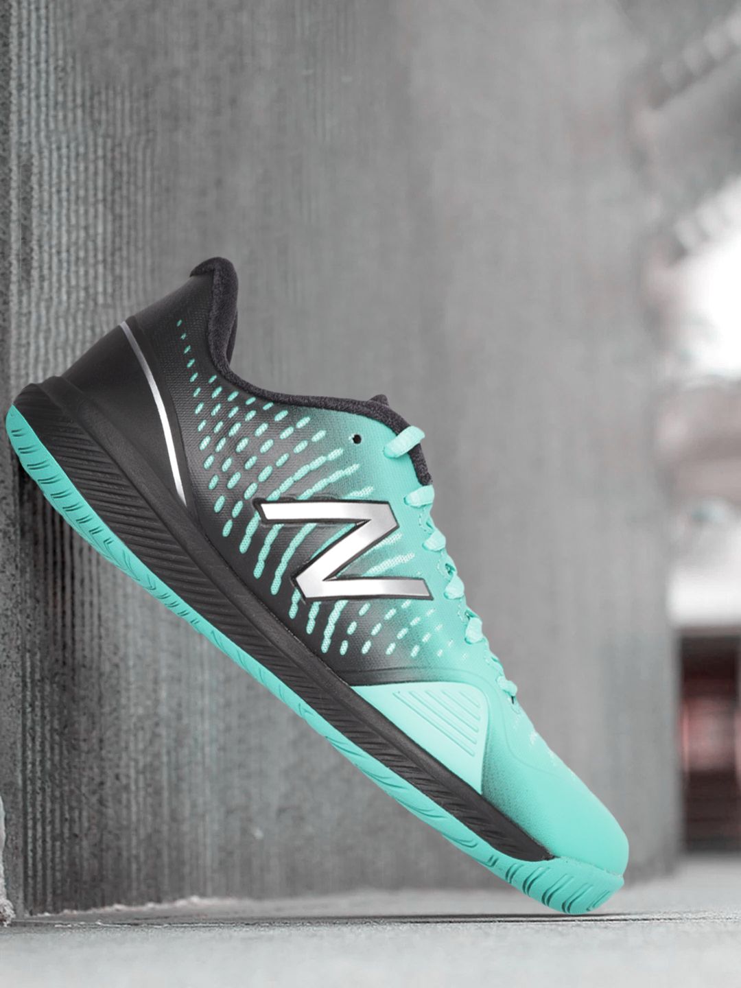 New Balance Women Sea Green & Black Pin Striped Woven Design Tennis Shoes Price in India