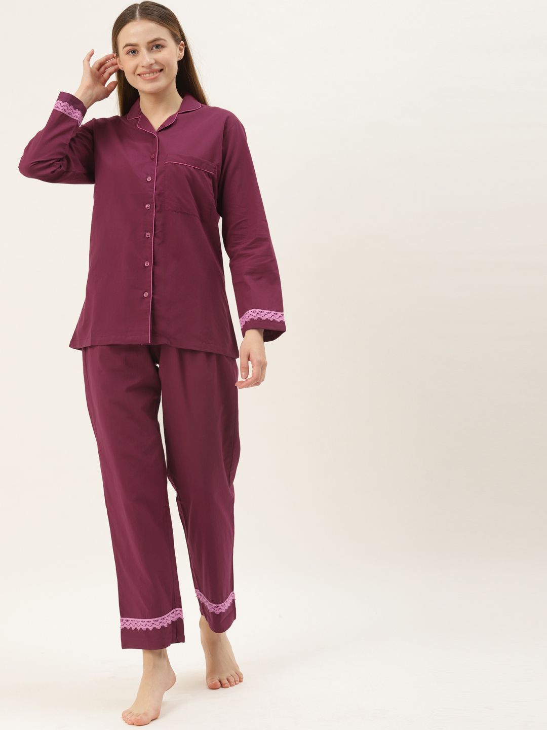 Ikk Kudi by Seerat Women Magenta Shirt Cotton Night suit Price in India