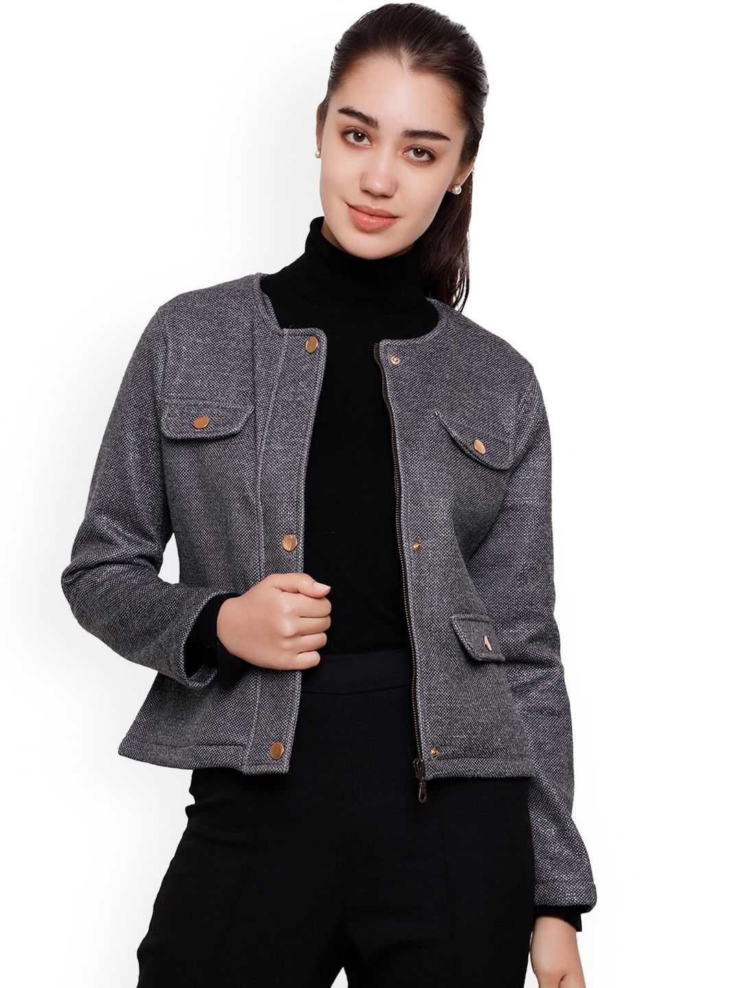 DECHEN Women Grey Lightweight Open Front Jacket Price in India