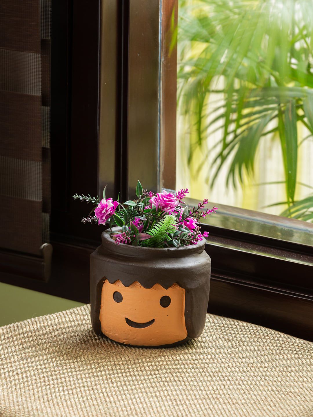 ExclusiveLane Brown Handmade  Hand-Painted Terracotta Table Planter Pot Price in India