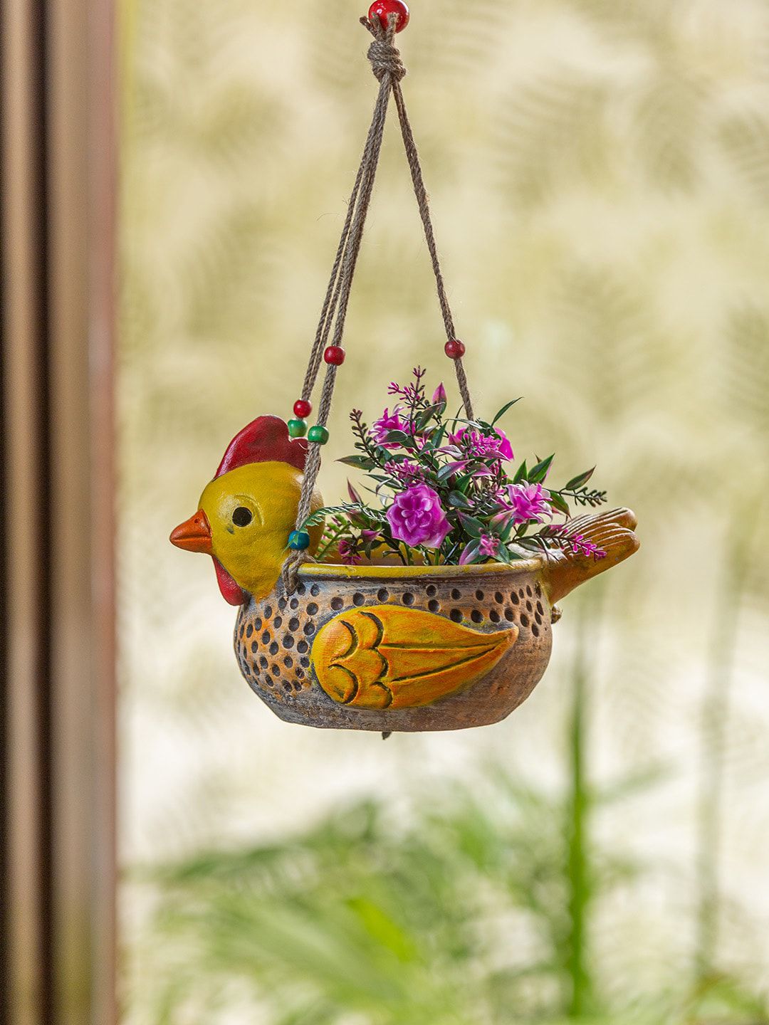 ExclusiveLane Yellow & Orange Hand-Painted Hanging Planter Price in India