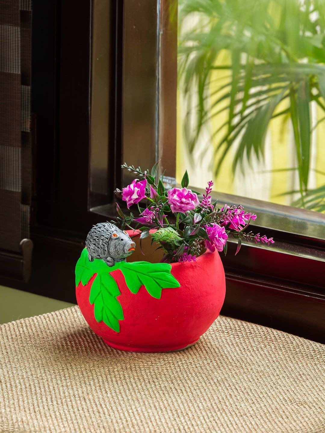 ExclusiveLane Red & Green Hand-Painted Terracotta Table Planter Pot Price in India