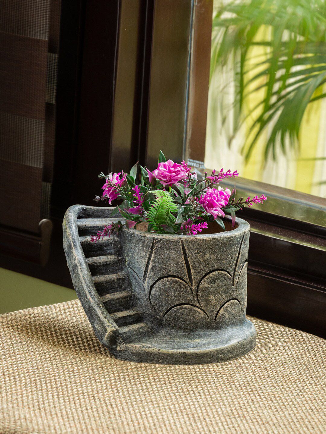 ExclusiveLane Grey Hand-Painted Terracotta Table Planter Pot Price in India