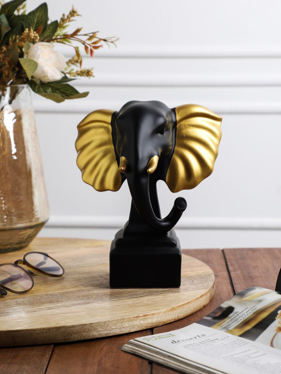 OddCroft Black & Gold-Toned Elephant Head Figurine Showpiece Price in India