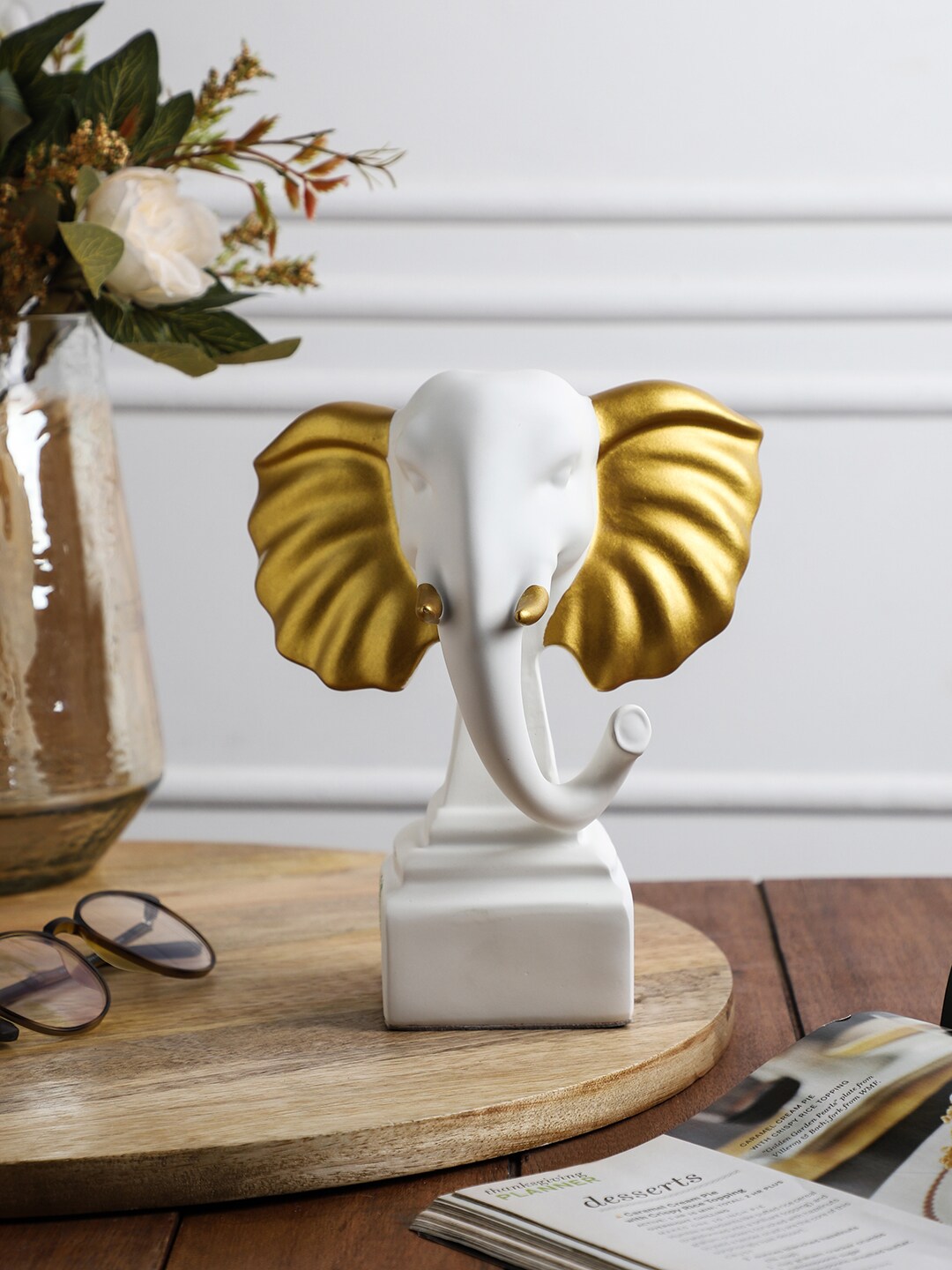 OddCroft White & Gold Toned Elephant Showpiece Price in India