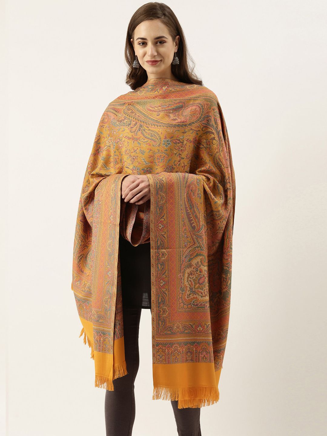 Pashmoda Women Yellow & Green Woven Design Shawl Price in India