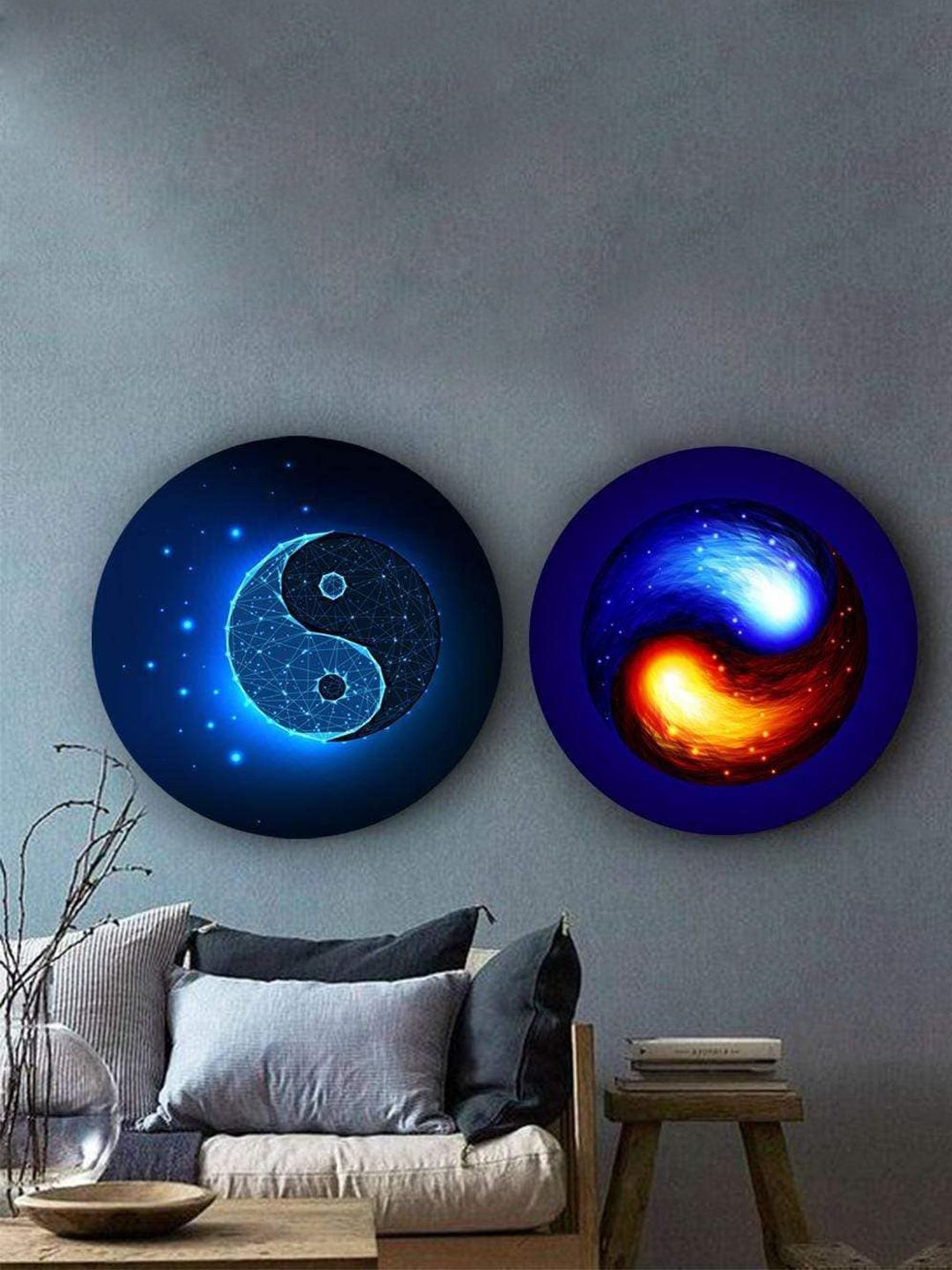 THE ARTMENT Blue Set of 2 In the Spirit of Yin and Yang Matte Finish Canvas -Large Price in India