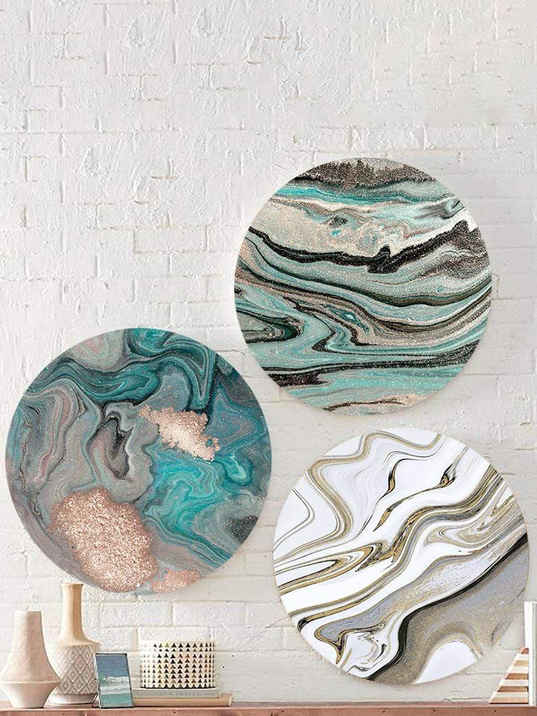 THE ARTMENT Set of 3 Multi Matte Finish Dreamy Marbles Canvas Wall Art Price in India
