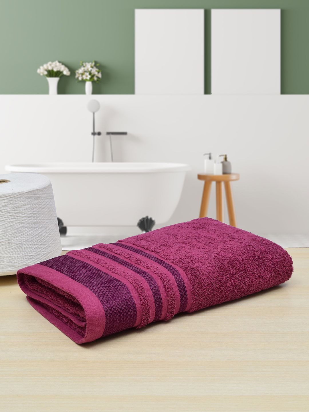 RANGOLI Purple Solid Pure Cotton 533 GSM Bath Towel Price in India
