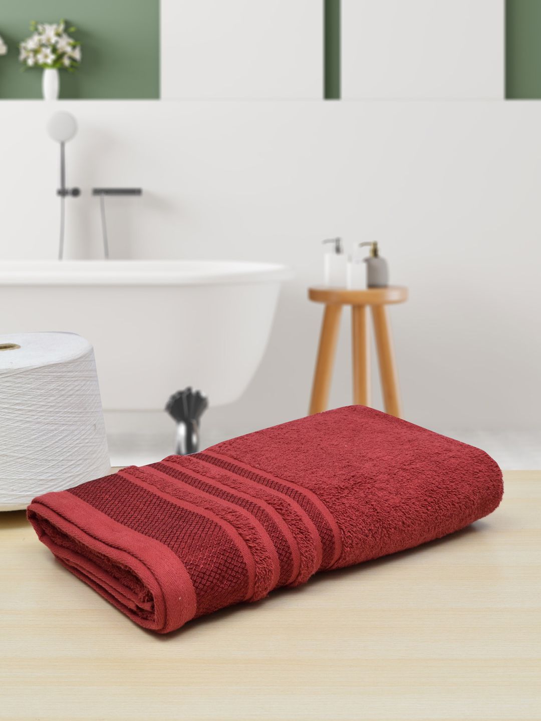 RANGOLI Maroon Solid Pure Cotton 533 GSM Bath Towel Price in India