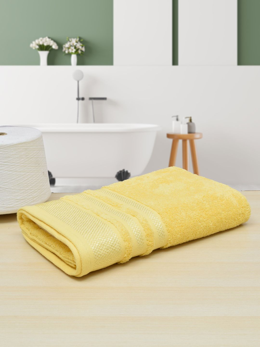 RANGOLI Yellow Solid Pure Cotton 533 GSM Bath Towel Price in India
