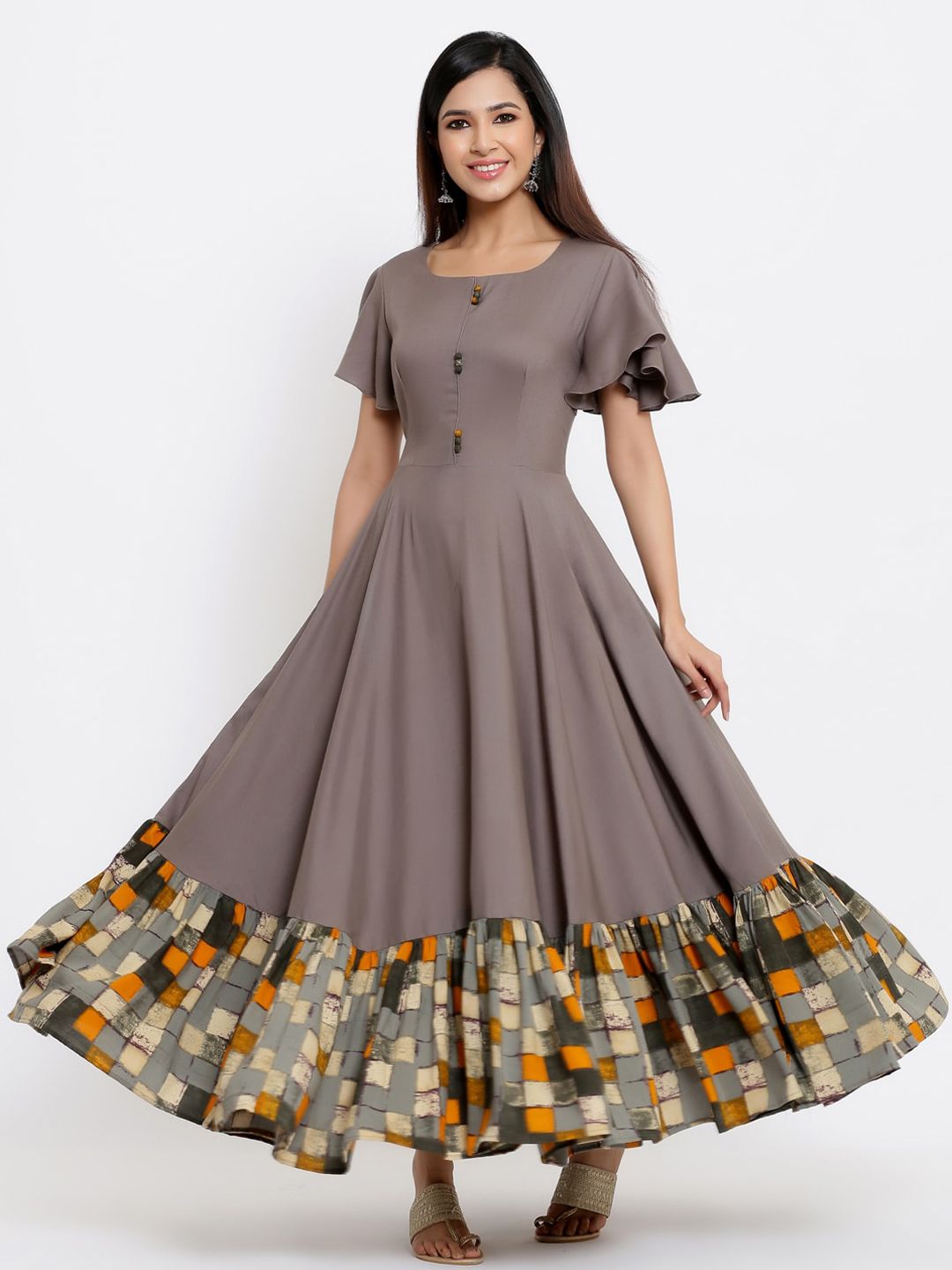 Indian Virasat Grey Printed Maxi Dress Price in India