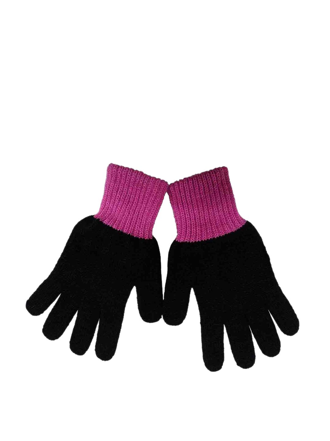 Gajraj Women Black & Pink Winter Woollen Gloves Price in India