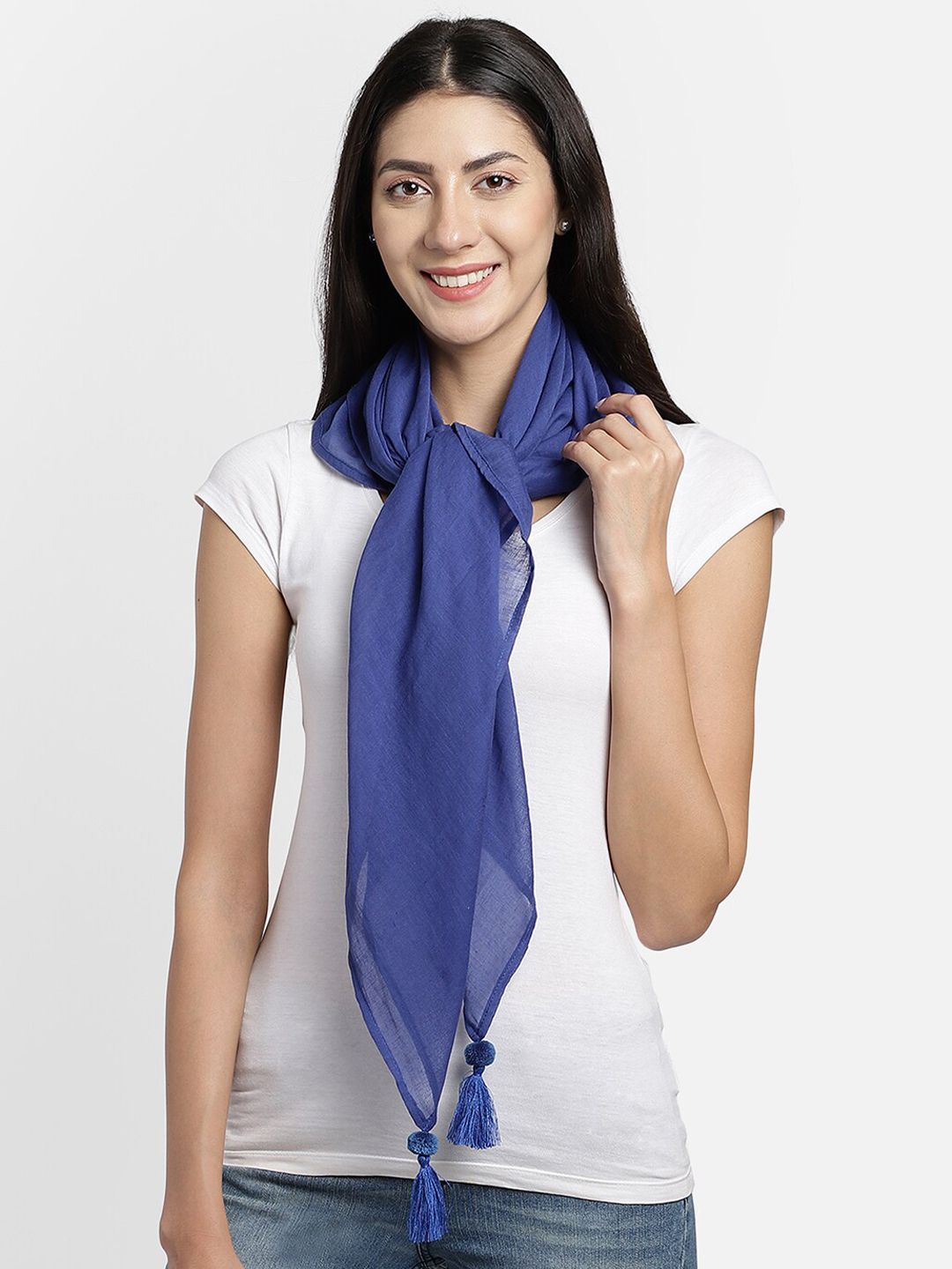 Anekaant Women Blue Scarf with Tassels Price in India