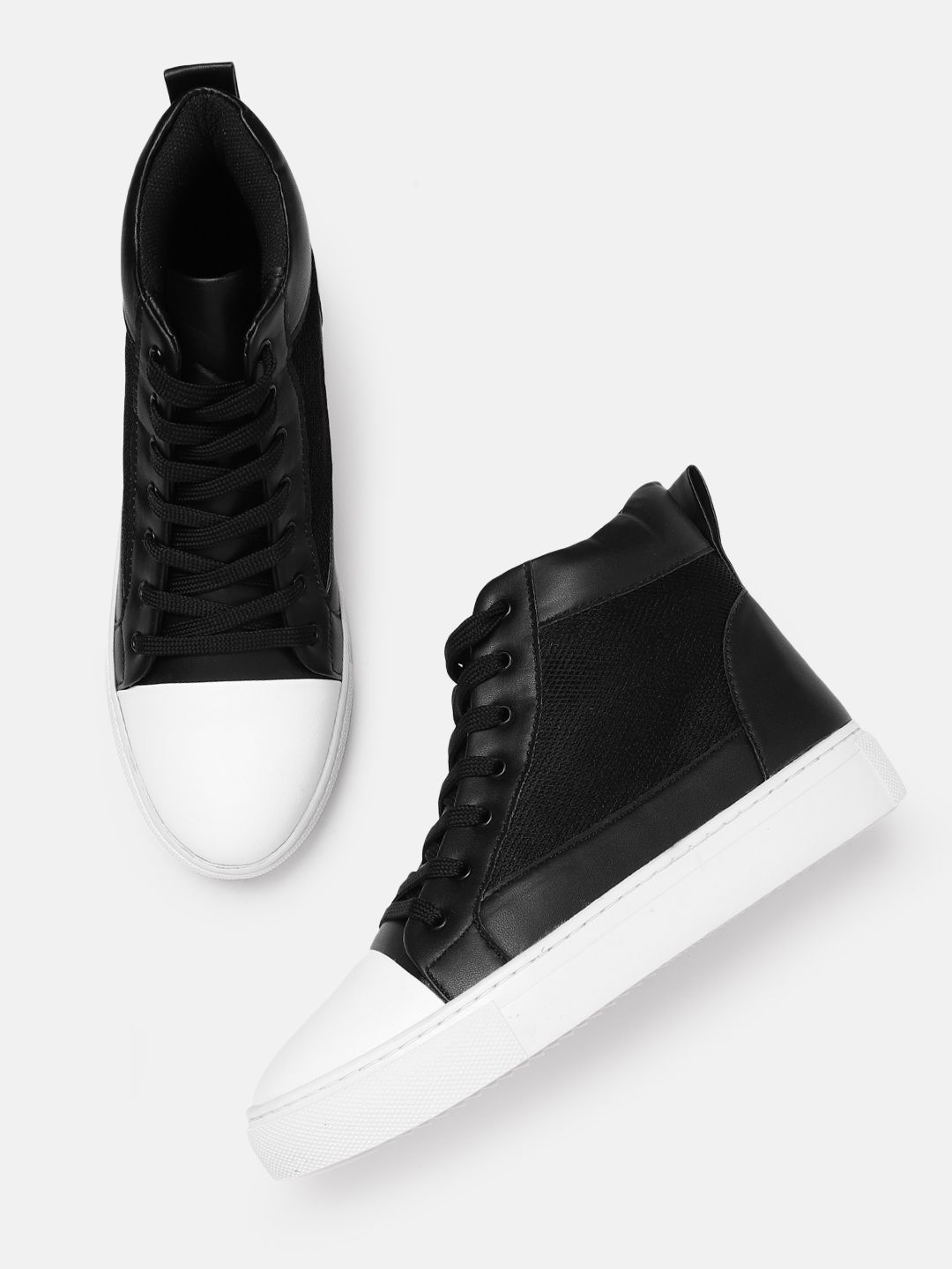 Roadster Women Black & White Colourblocked Mid-Top Sneakers Price in India