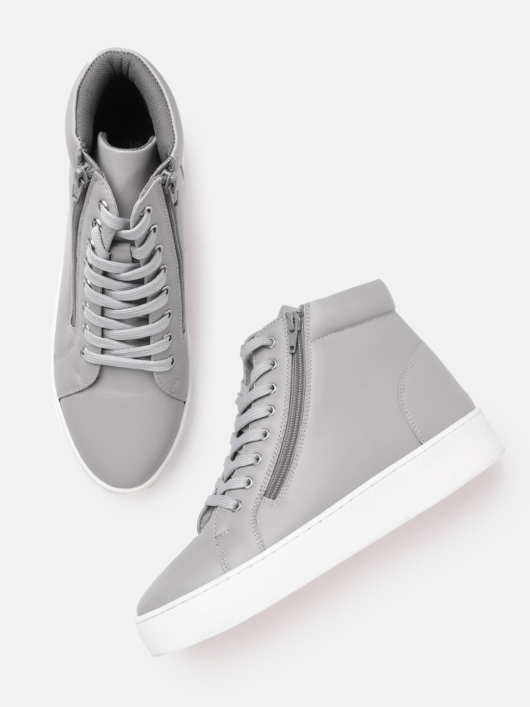 The Roadster Lifestyle Co Women Grey Solid Mid-Top Flatform Sneakers Price in India