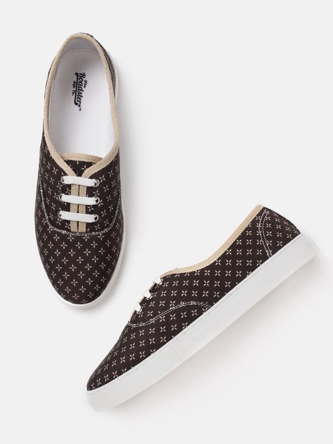 The Roadster Lifestyle Co Women Coffee Brown & Off-White Printed Sneakers Price in India