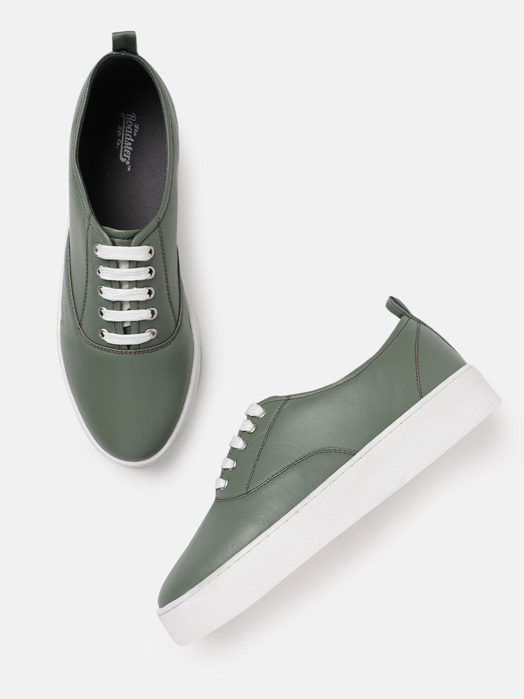 The Roadster Lifestyle Co Women Olive Green Solid Flatform Sneakers Price in India