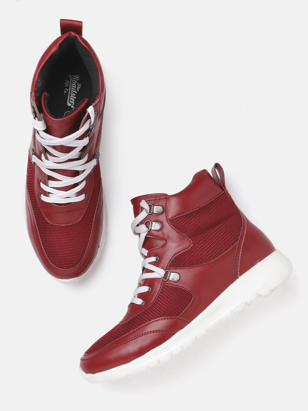 The Roadster Lifestyle Co Women Maroon Solid Mid-Top Sneakers Price in India