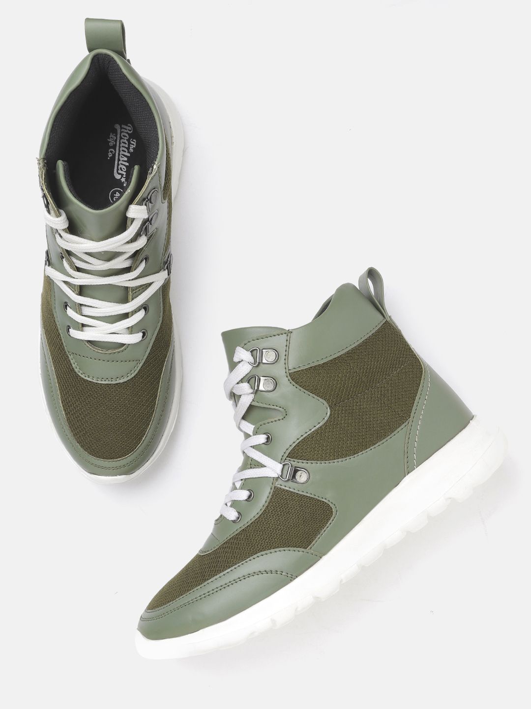 The Roadster Lifestyle Co Women Olive Green Colourblocked Mid-Top Sneakers Price in India