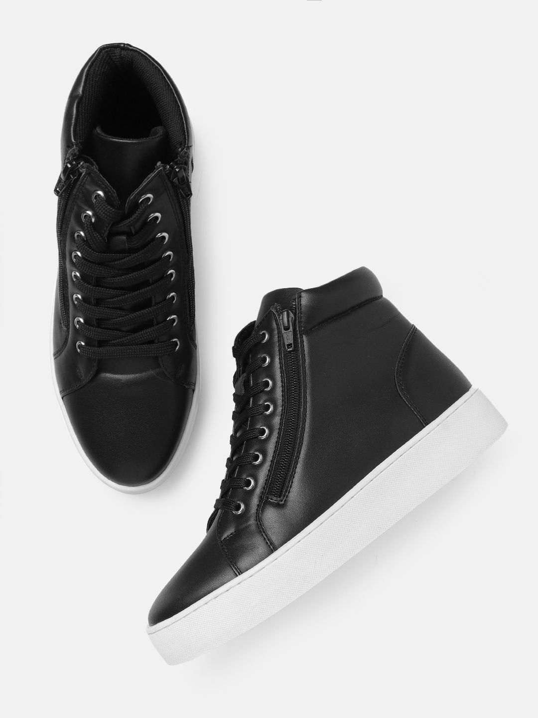 The Roadster Lifestyle Co Women Black Solid Mid-Top Flatform Sneakers Price in India