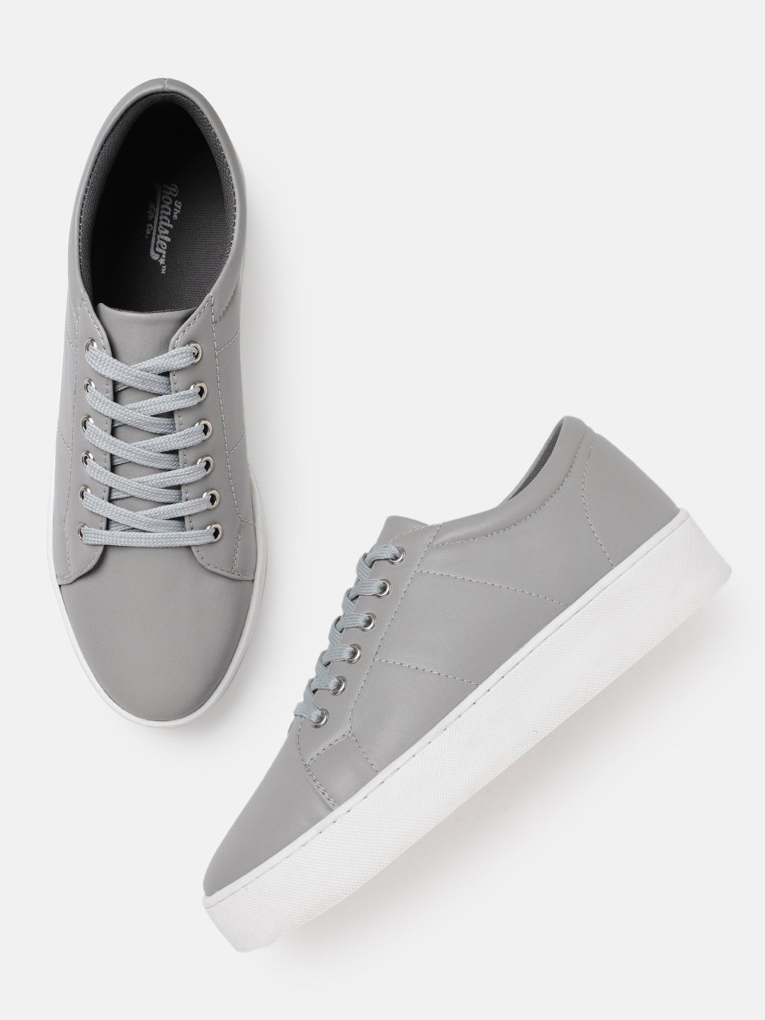 The Roadster Lifestyle Co Women Grey Solid Flatform Sneakers Price in India