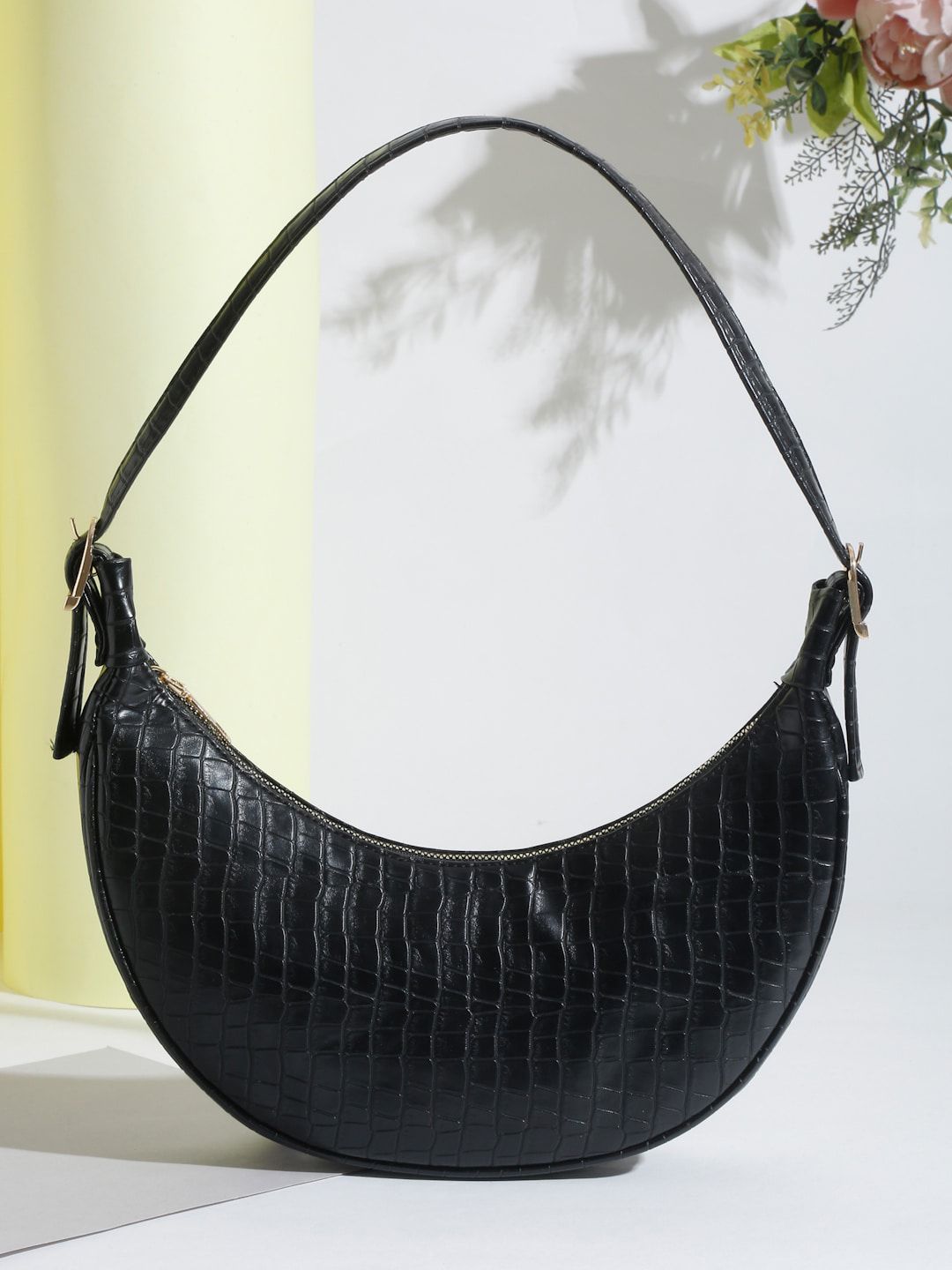 Apsis Black Textured Half Moon Hobo Bag Price in India