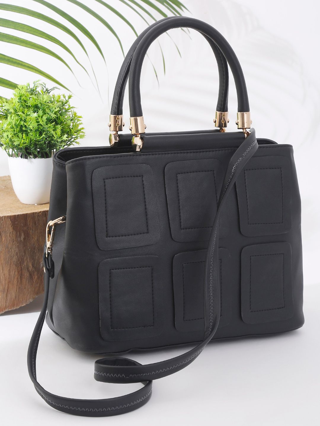 Apsis Black Textured Structured Handheld Bag Price in India