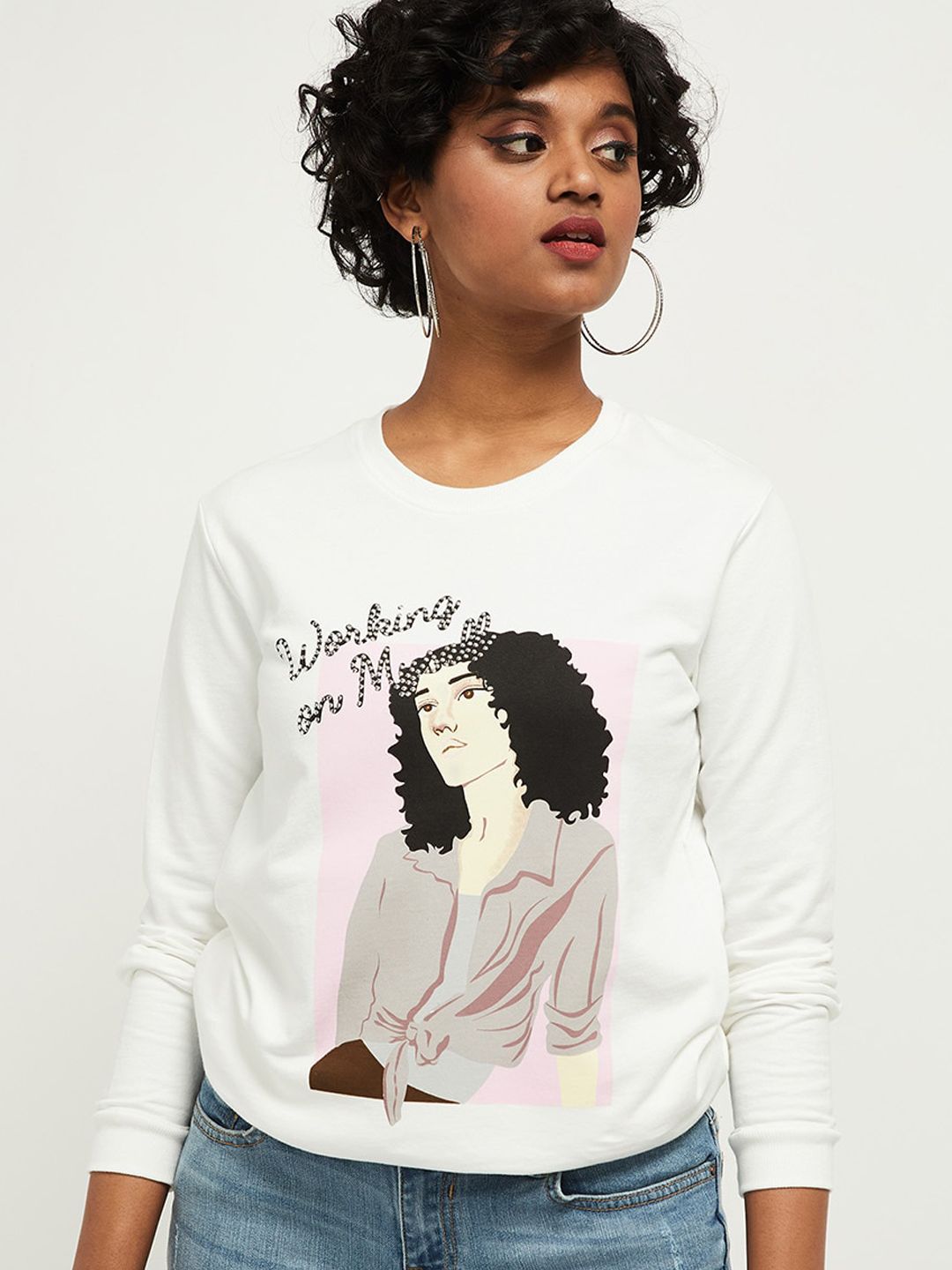 max Women Cream-Coloured Printed Sweatshirt Price in India