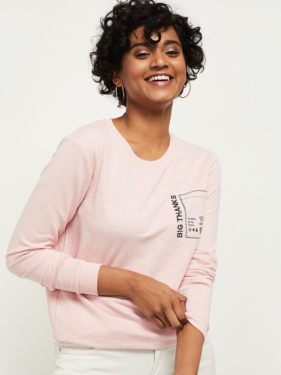 max Women Pink Printed Round Neck Sweatshirt Price in India