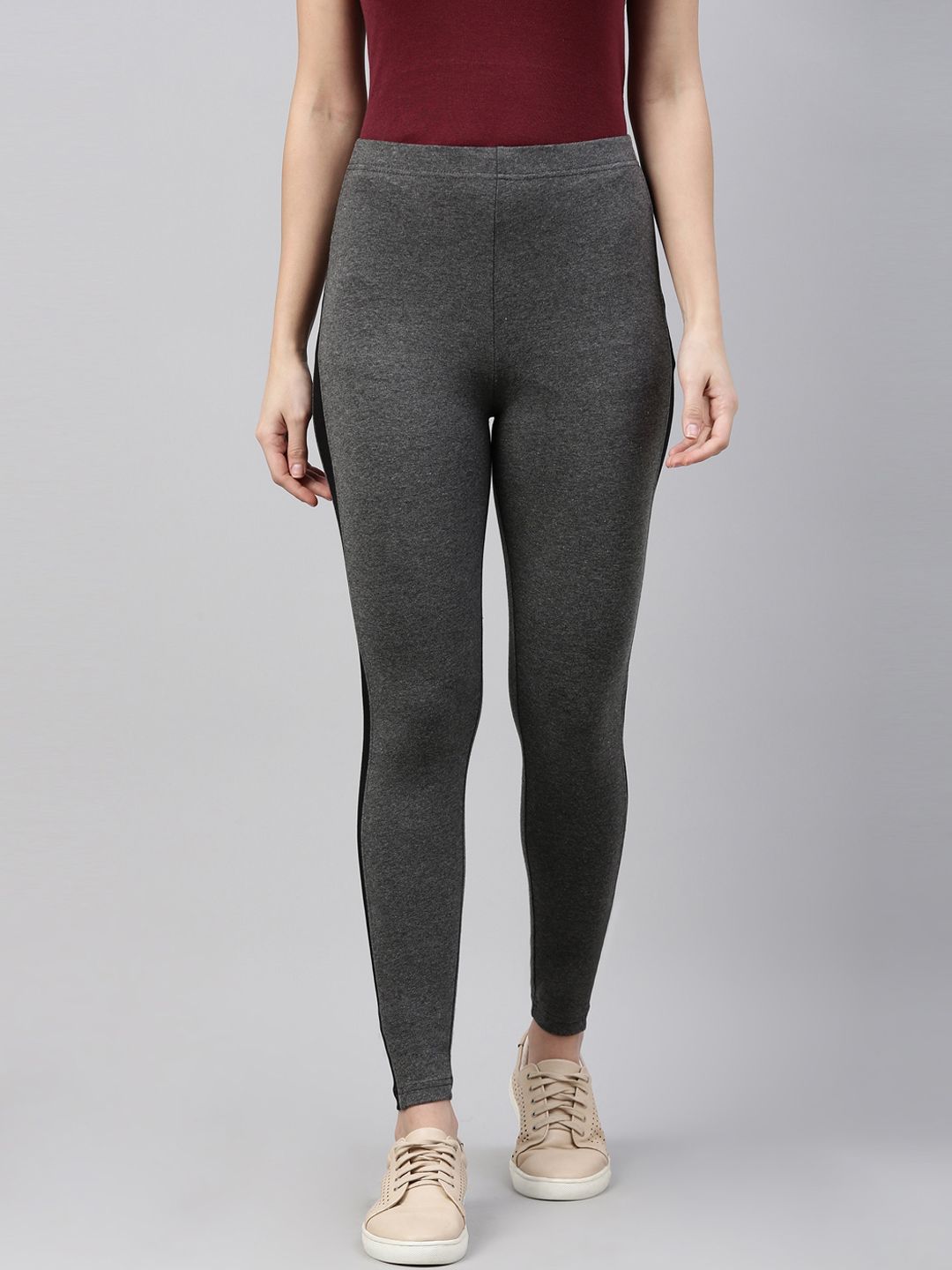 Go Colors Women Grey Solid Ankle Length Leggings Price in India