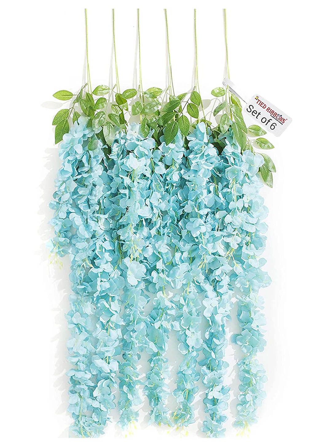 TIED RIBBONS Set Of 6 Turquoise Blue & Green Artificial Hanging Wisteria Flower-Strings Price in India