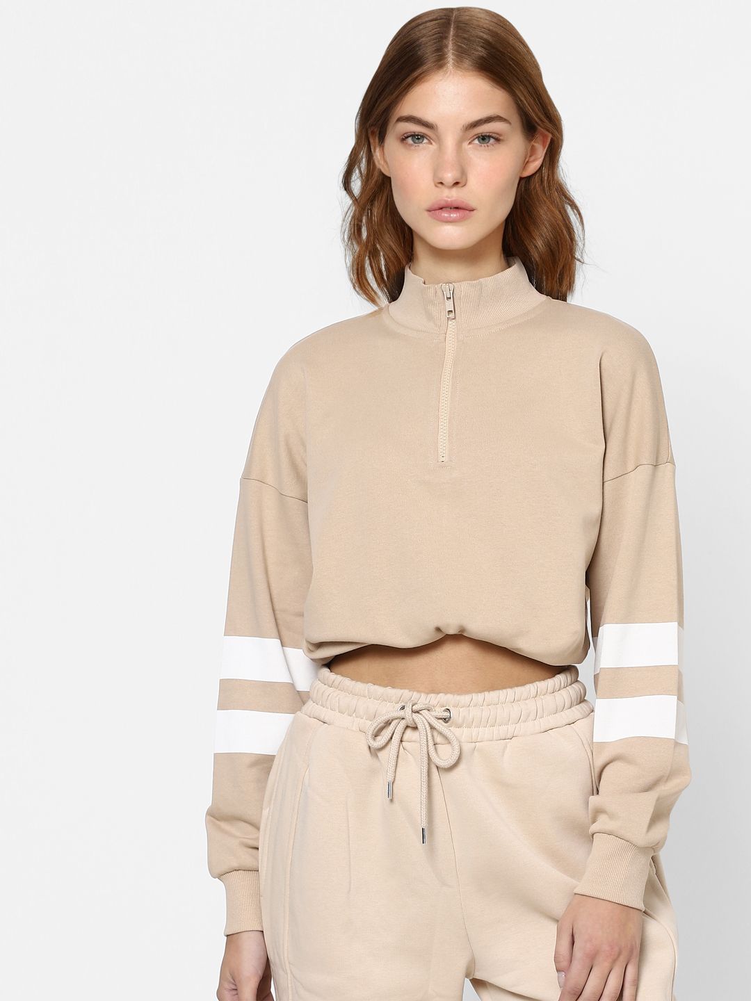 ONLY Women Beige Cotton Sweatshirt Price in India